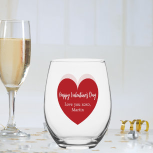 Verre À Vin Sans Pied Saint Valentin au coeur blanc rouge
