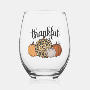Verre À Vin Sans Pied Saison de citrouille léopard Thanksgiving Hallowee