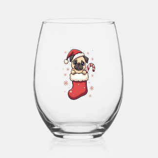 Verre À Vin Sans Pied Santa Pug Delight