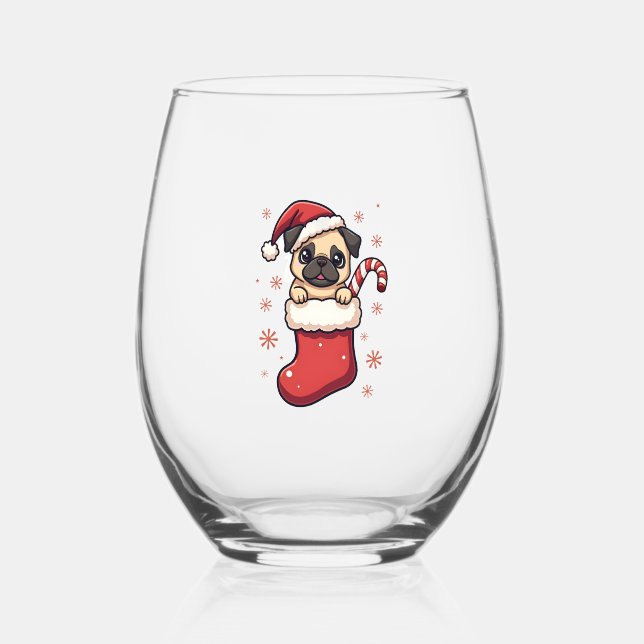 Verre À Vin Sans Pied Santa Pug Delight (Recto)