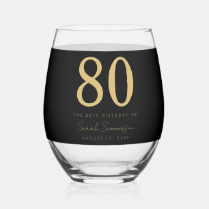 Verre À Vin Sans Pied Scénario de fête d'anniversaire 80 ans Noir Or Qua