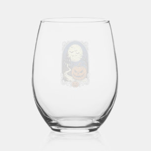 Verre À Vin Sans Pied Scène de citrouille hantée Art vectoriel Halloween