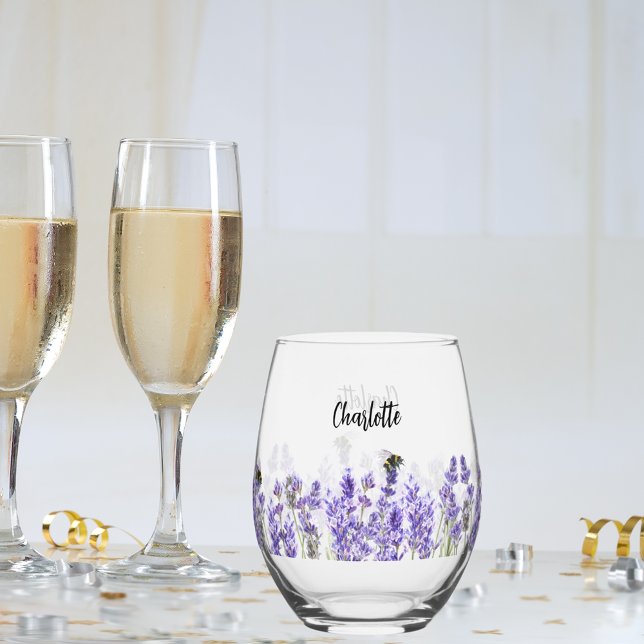 Verre À Vin Sans Pied script de nom d'abeilles de lavande (Créateur téléchargé)