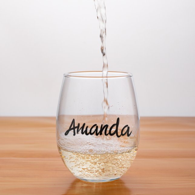 Verre À Vin Sans Pied Script de nom de monogramme personnalisé (Créateur téléchargé)