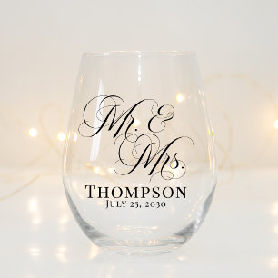 Verre À Vin Sans Pied Script élégant classe M et Mme Personnalisé