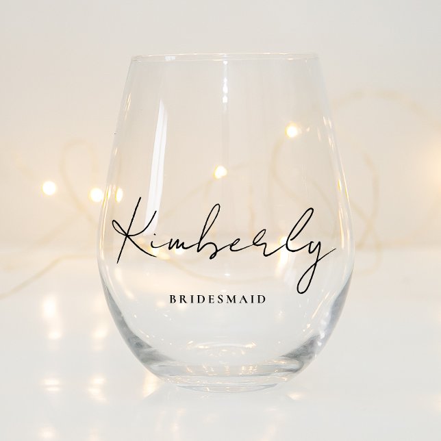 Verre À Vin Sans Pied Script élégant Monogram Bridesmaid Mariage (Créateur téléchargé)