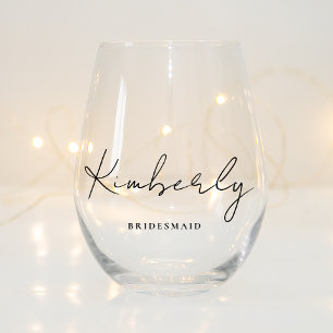 Verre À Vin Sans Pied Script élégant Monogram Bridesmaid Mariage