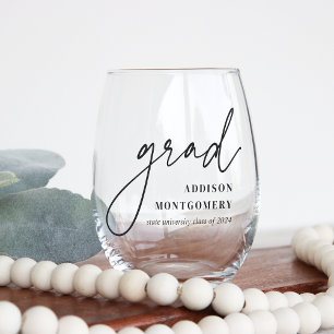 Verre À Vin Sans Pied Script Grad Classe personnalisée de 2025 Graduatio