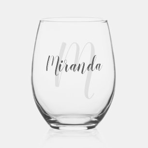 Verre À Vin Sans Pied Script moderne Monogramme personnalisé et nom