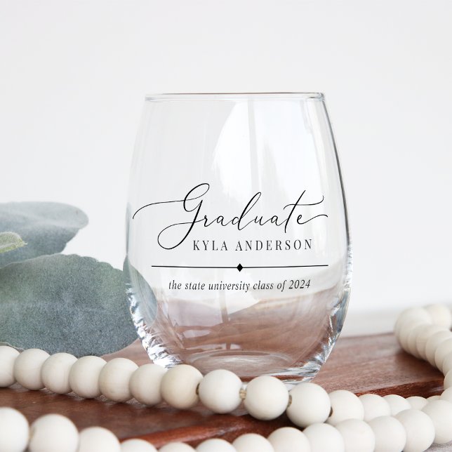 Verre À Vin Sans Pied Script Swash Classe de 2025 Graduation (Créateur téléchargé)