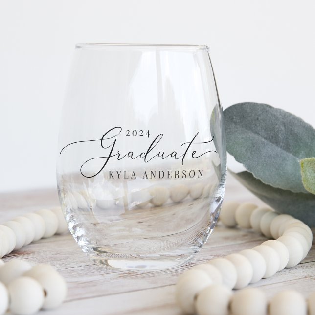 Verre À Vin Sans Pied Script Swash Classe de 2025 Graduation (Créateur téléchargé)