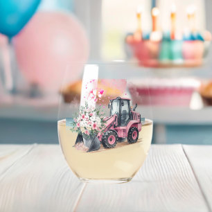Verre À Vin Sans Pied Seau de fleurs de la pelleteuse rose