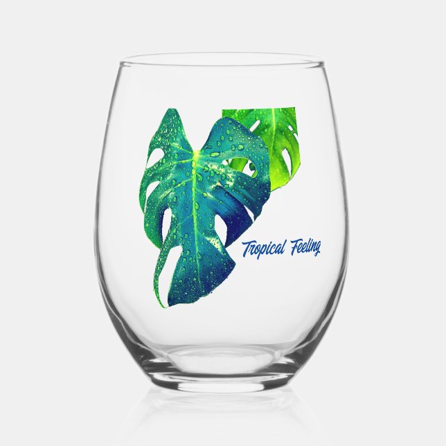 Verre À Vin Sans Pied Sentiment Tropical Monstera (Recto)
