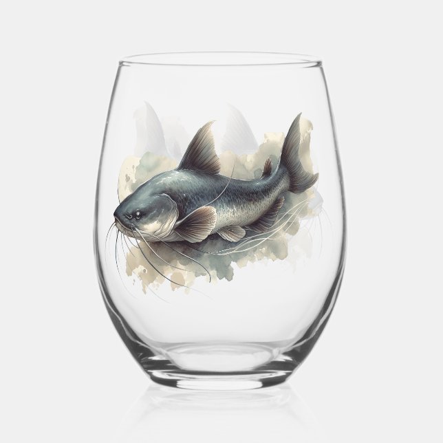 Verre À Vin Sans Pied Série Aquarelle : Poisson-chat (Recto)