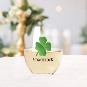 Verre À Vin Sans Pied Shamrock Clover Design Vin sans pierre