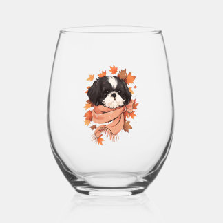 Verre À Vin Sans Pied Shih Tzu Fall Dog Automne quitte Thanksgiving Copi