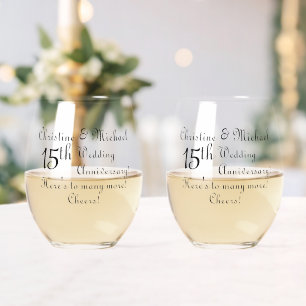 Verre À Vin Sans Pied Signature du 15e anniversaire du Mariage de crista
