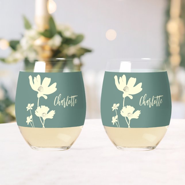 Verre À Vin Sans Pied Silhouettes de Fleurs de Cosmos d'été botaniques (Insitu (Mariage))