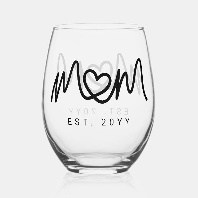 Verre À Vin Sans Pied Simple Black Script Heart Mother Mom Established (Recto)