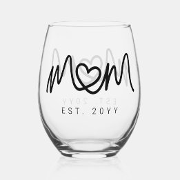 Verre À Vin Sans Pied Simple cœur de mère maman établi en script noir
