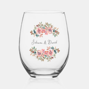 Verre À Vin Sans Pied Simple Elégant Mariage Floral Verre sans pierre