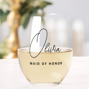 Verre À Vin Sans Pied Simple moderne, femme d'honneur personnalisée