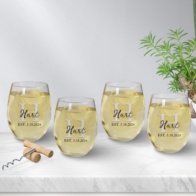 Verre À Vin Sans Pied Simple Monogramme Noir Beige (Créateur téléchargé)
