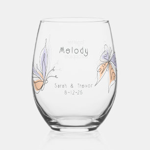 Verre À Vin Sans Pied Simple papillon lunaire corail et violet