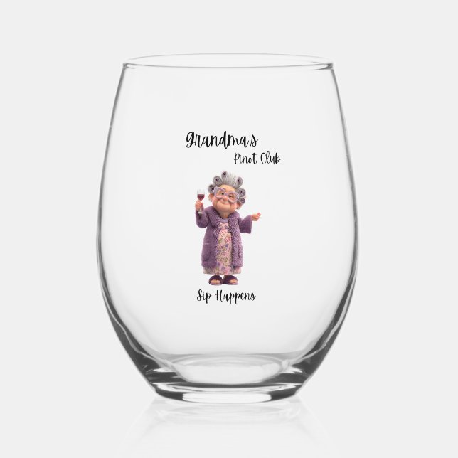 Verre à vin sans pied Sip Happens Grand-mère (Recto)