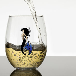Verre À Vin Sans Pied Sirène de Fantaisie Élégante Tribale Bleue