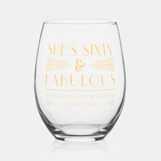 Verre À Vin Sans Pied Sixty & Fabulous Chic Art Deco Gold 60th Birthday (Recto)