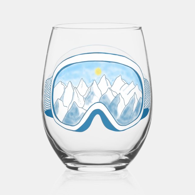 Verre À Vin Sans Pied Ski Goggets Mountain Reflection Sky Pale Blue (Recto)