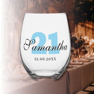 Verre À Vin Sans Pied Sky Blue Numéro d'anniversaire Date du nom 3D no