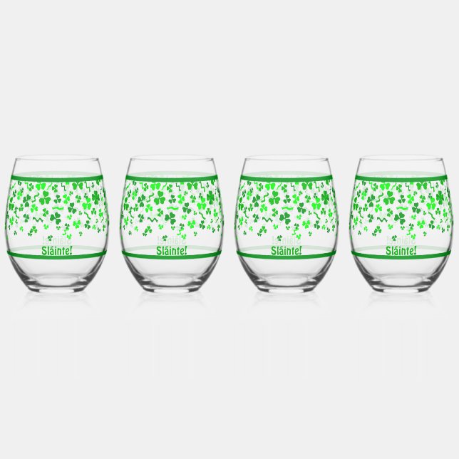 Verre À Vin Sans Pied Sláinte Lucky Irish Shamrocks Design Personalized (Recto)