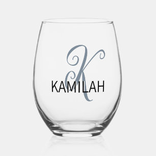 Verre À Vin Sans Pied Slate Grey Elegant Initial Black Nom Moderne