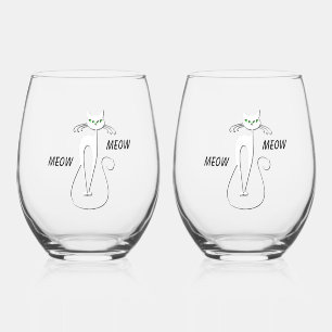 Verre À Vin Sans Pied Slinky Black Cat Meow Meow Texte Personnalisé Yeux