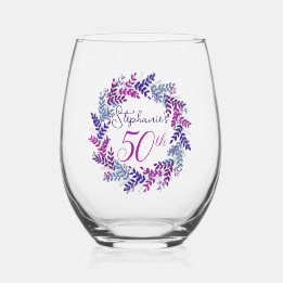 Verre À Vin Sans Pied Soirée élégante rose et violette 50e anniversaire