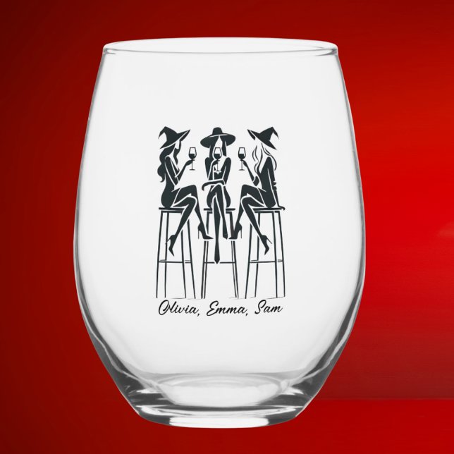 Verre À Vin Sans Pied Soirée Vin Personnalisée Moderne, Élégante Sorcièr (Créateur téléchargé)
