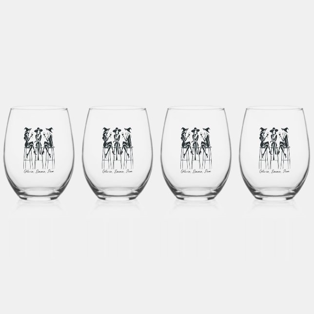 Verre À Vin Sans Pied Soirée Vin Personnalisée Moderne, Élégante Sorcièr (Recto)