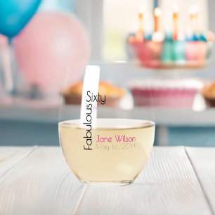 Verre À Vin Sans Pied Soixante Ans Anniversaire Chic Rose & Noir