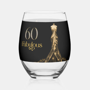 Verre À Vin Sans Pied Soixante et Fabuleux Robe Or Noir 60e Anniversaire