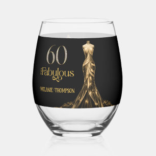 Verre À Vin Sans Pied Soixante et Fabuleux Robe Or Noir 60e Anniversaire