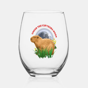 Verre À Vin Sans Pied Sous la Lune du Capybara Animal Mignon