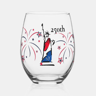 Verre À Vin Sans Pied Statue de la Liberté avec Feu d'Artifice 250e Indé