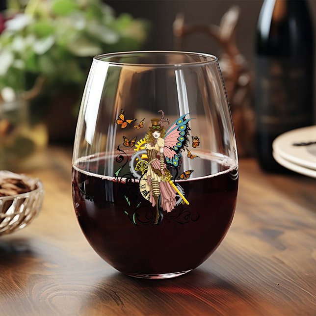 Verre À Vin Sans Pied Steampunk Fairy Yellow Horloge Entraîneurs (Créateur téléchargé)