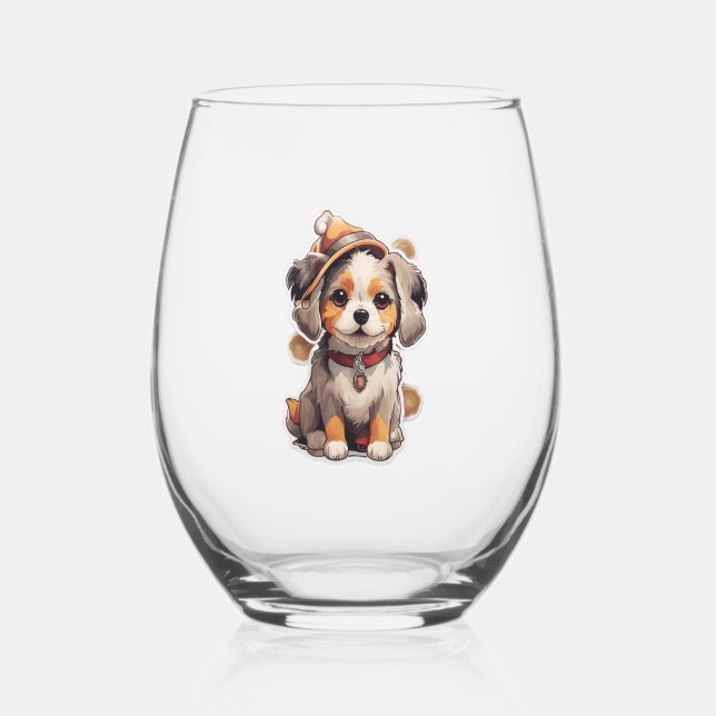 Verre À Vin Sans Pied Stickers pour chien unique mignons (Recto)