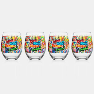 Verre À Vin Sans Pied Streetart Graffiti Amour Maison Cœur Coloré Funky