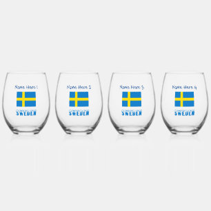 Verre À Vin Sans Pied Suède et Drapeau Suédois Bleu Personnalisation