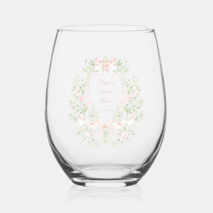 Verre À Vin Sans Pied Sweet Crest avec rubans roses Monogramme Baby Sh
