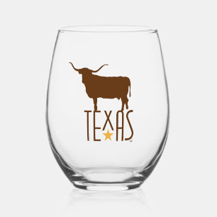 Verre À Vin Sans Pied Symboles du Texas, Longhorn, marron